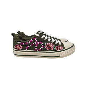 Ash 38 Vipera Snake Serpent‎ Floral Embroidered Green Canvas Sneakers 7.5 8